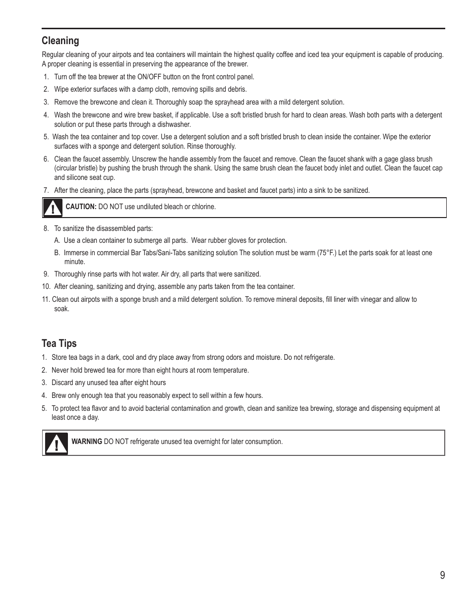 9cleaning, Tea tips | Wilbur Curtis RTB30061 User Manual | Page 9 / 10