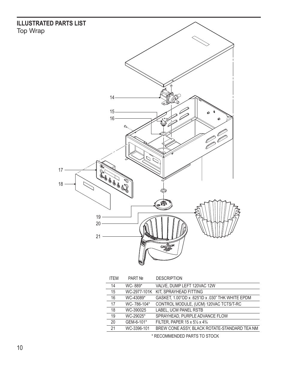Illustrated parts list top wrap | Wilbur Curtis RSTB with Dual Dilution & Sweetener Option User Manual | Page 10 / 16