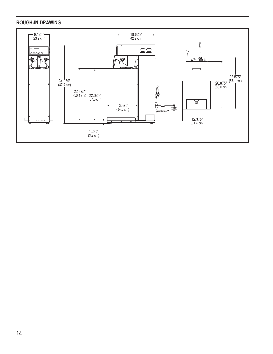 Rough-in drawing | Wilbur Curtis RSTB with Dual Dilution & Sweetener Option User Manual | Page 14 / 16