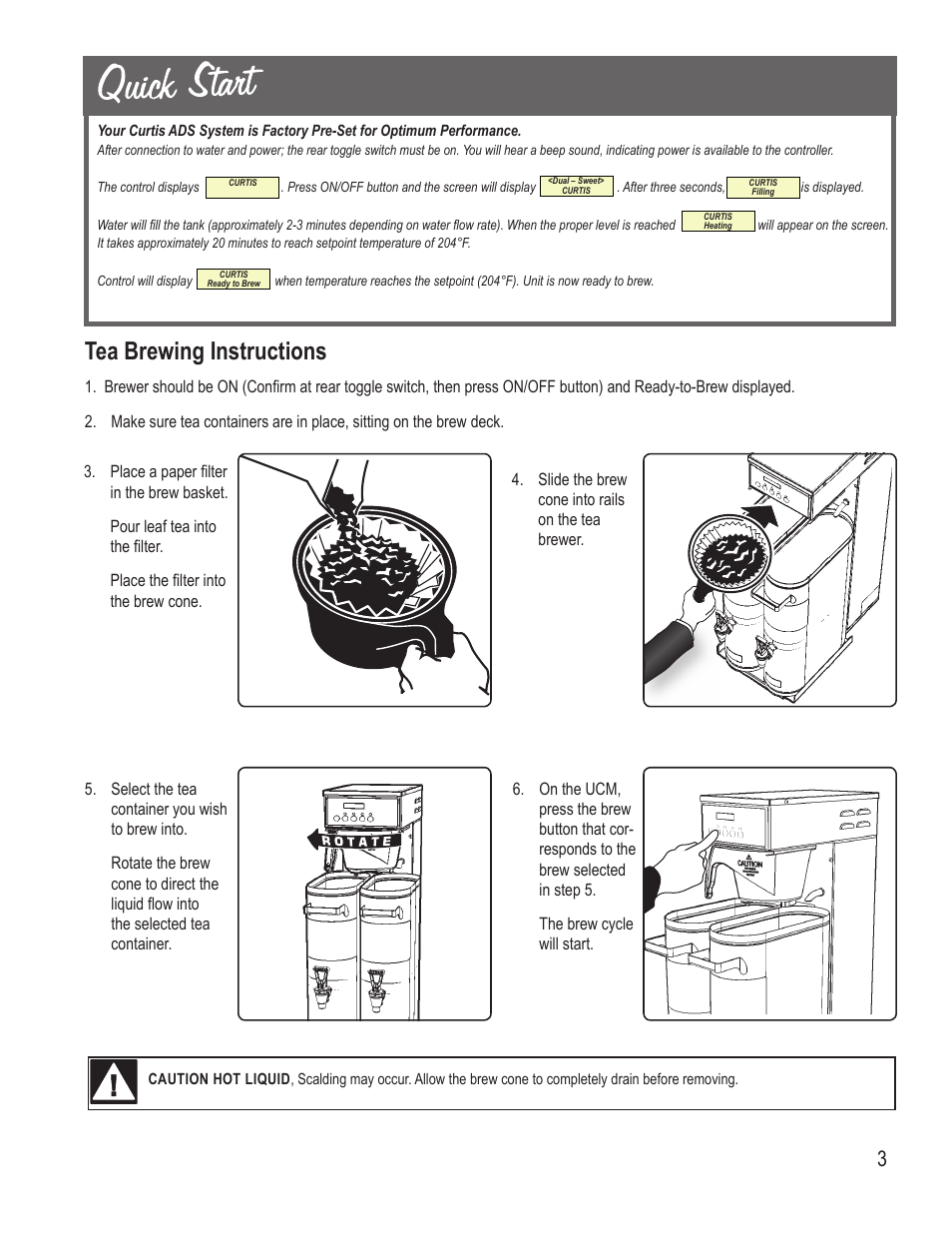 Tea brewing instructions | Wilbur Curtis RSTB with Dual Dilution & Sweetener Option User Manual | Page 3 / 16