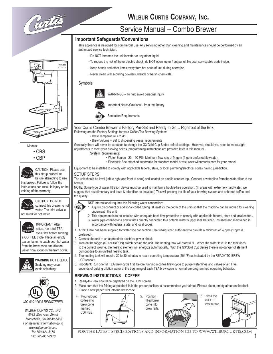 Wilbur Curtis CBP User Manual | 12 pages