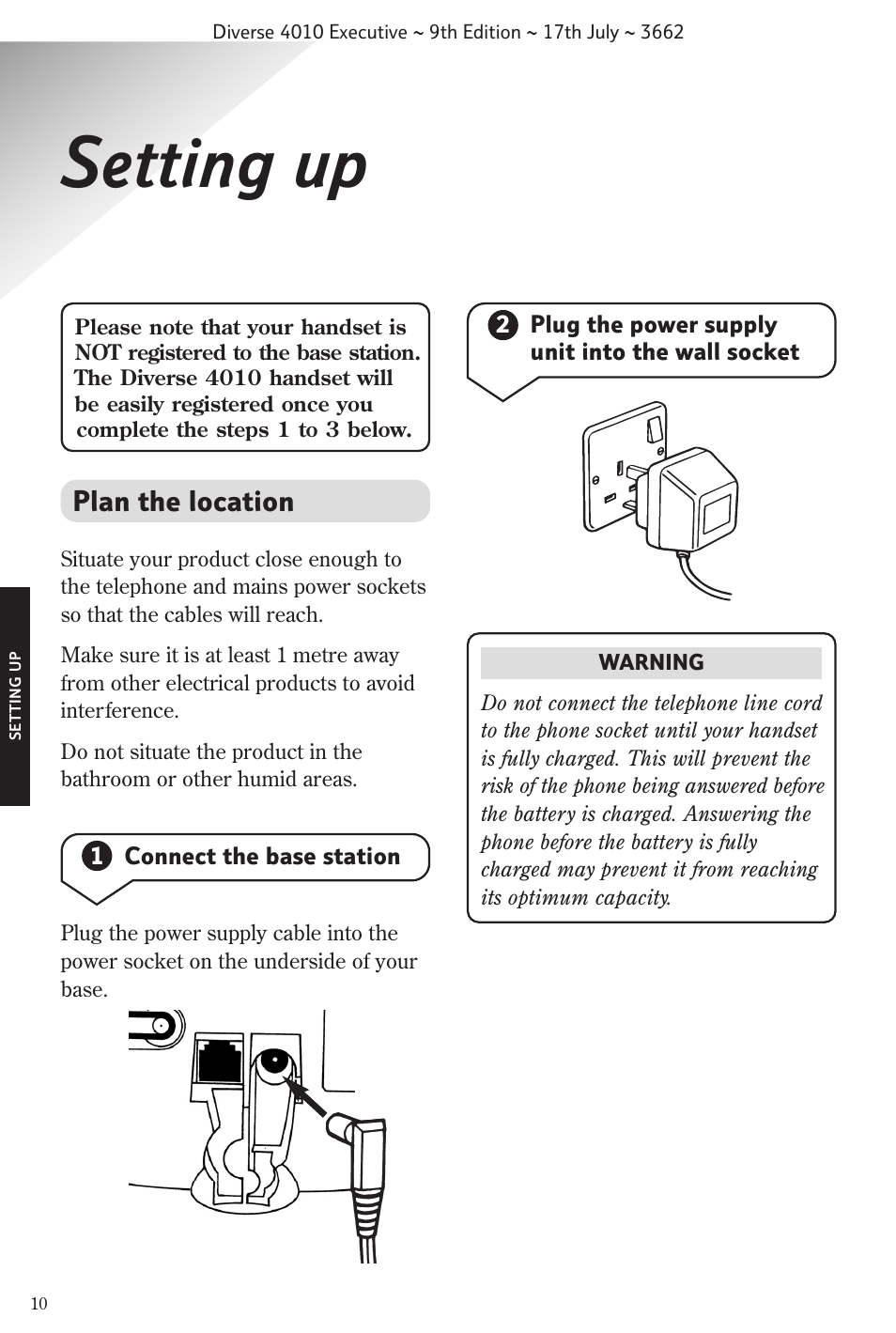 Setting up, Plan the location | BT 4010 Executive User Manual | Page 12 / 69