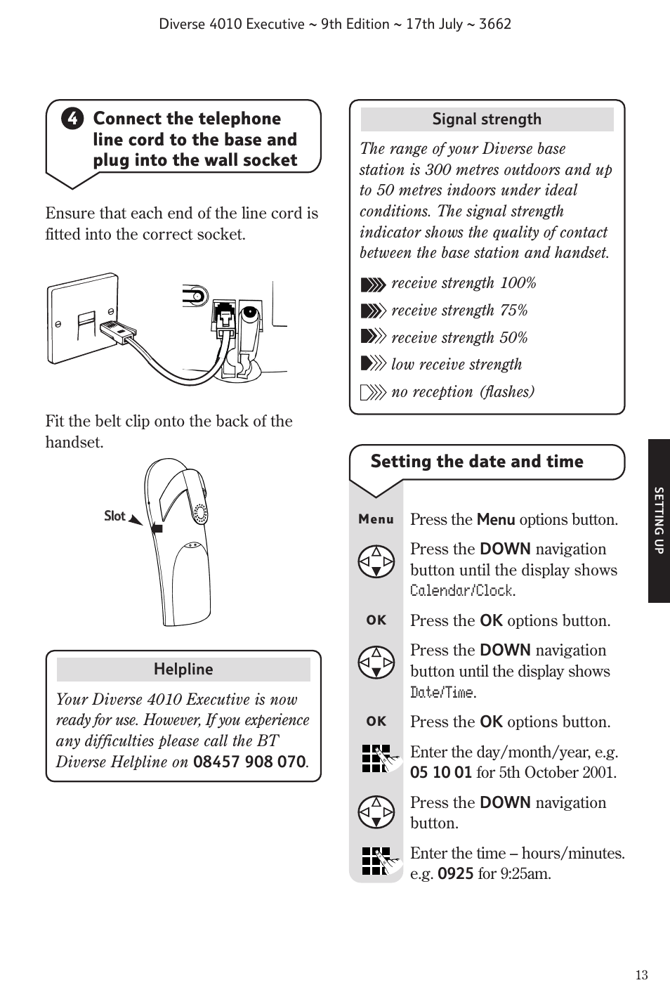 Setting the date and time | BT 4010 Executive User Manual | Page 15 / 69