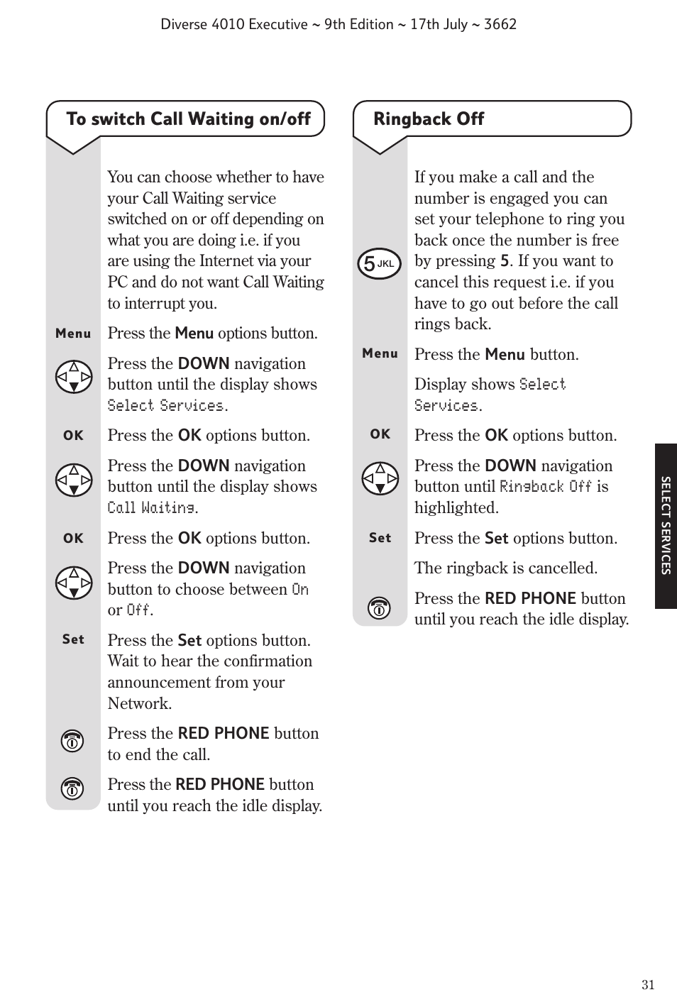 Ringback off | BT 4010 Executive User Manual | Page 33 / 69