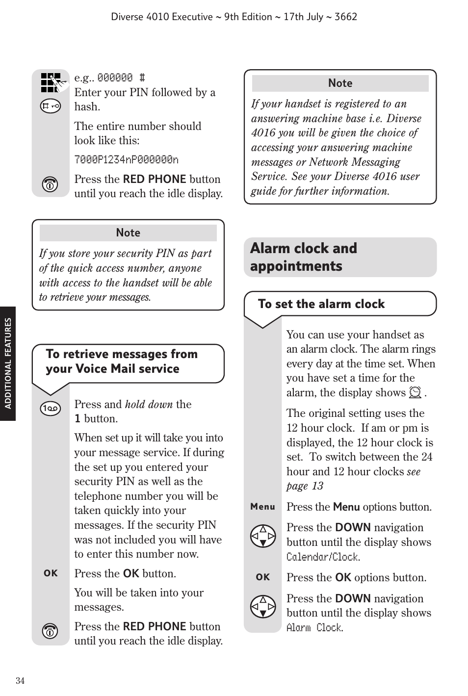 Alarm clock and appointments | BT 4010 Executive User Manual | Page 36 / 69
