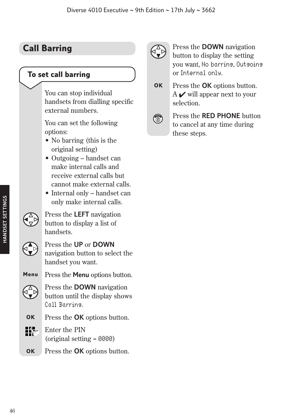 Call barring | BT 4010 Executive User Manual | Page 48 / 69