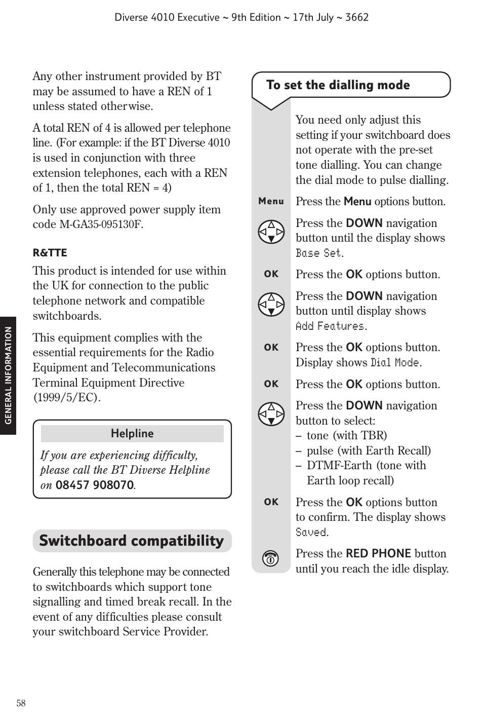 Switchboard compatibility | BT 4010 Executive User Manual | Page 60 / 69