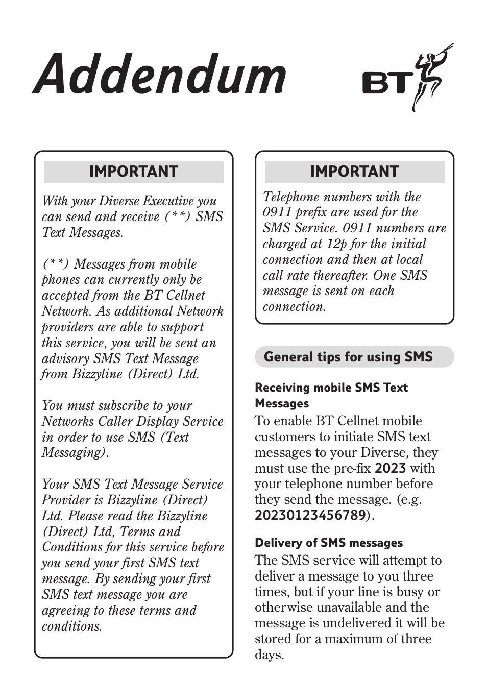 Addendum | BT 4010 Executive User Manual | Page 68 / 69