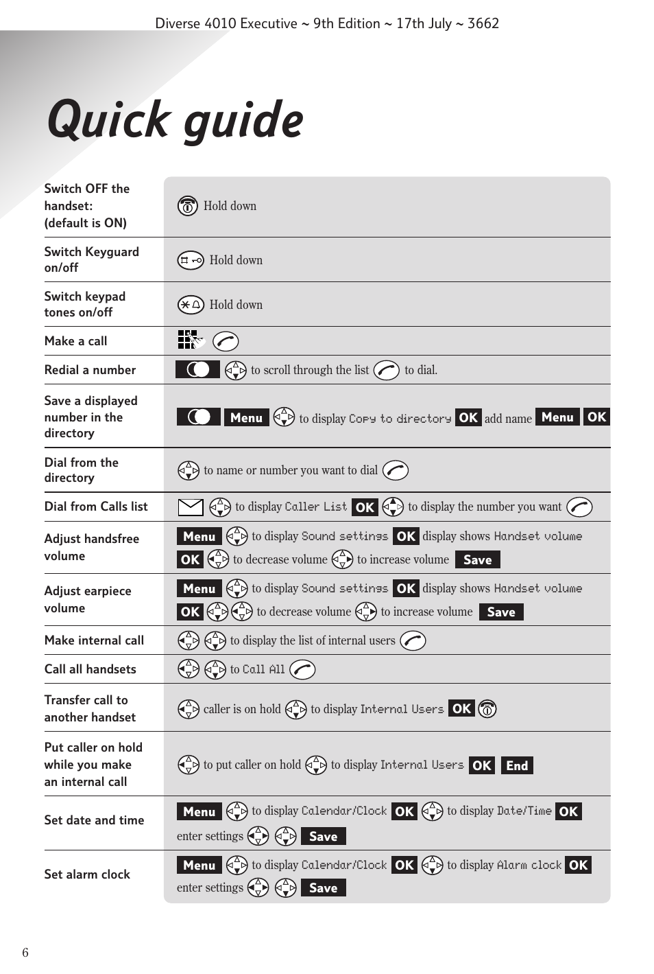 Quick guide | BT 4010 Executive User Manual | Page 8 / 69