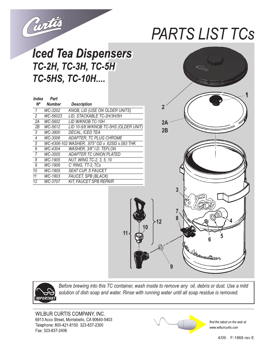 Wilbur Curtis TC-10H User Manual | 1 page