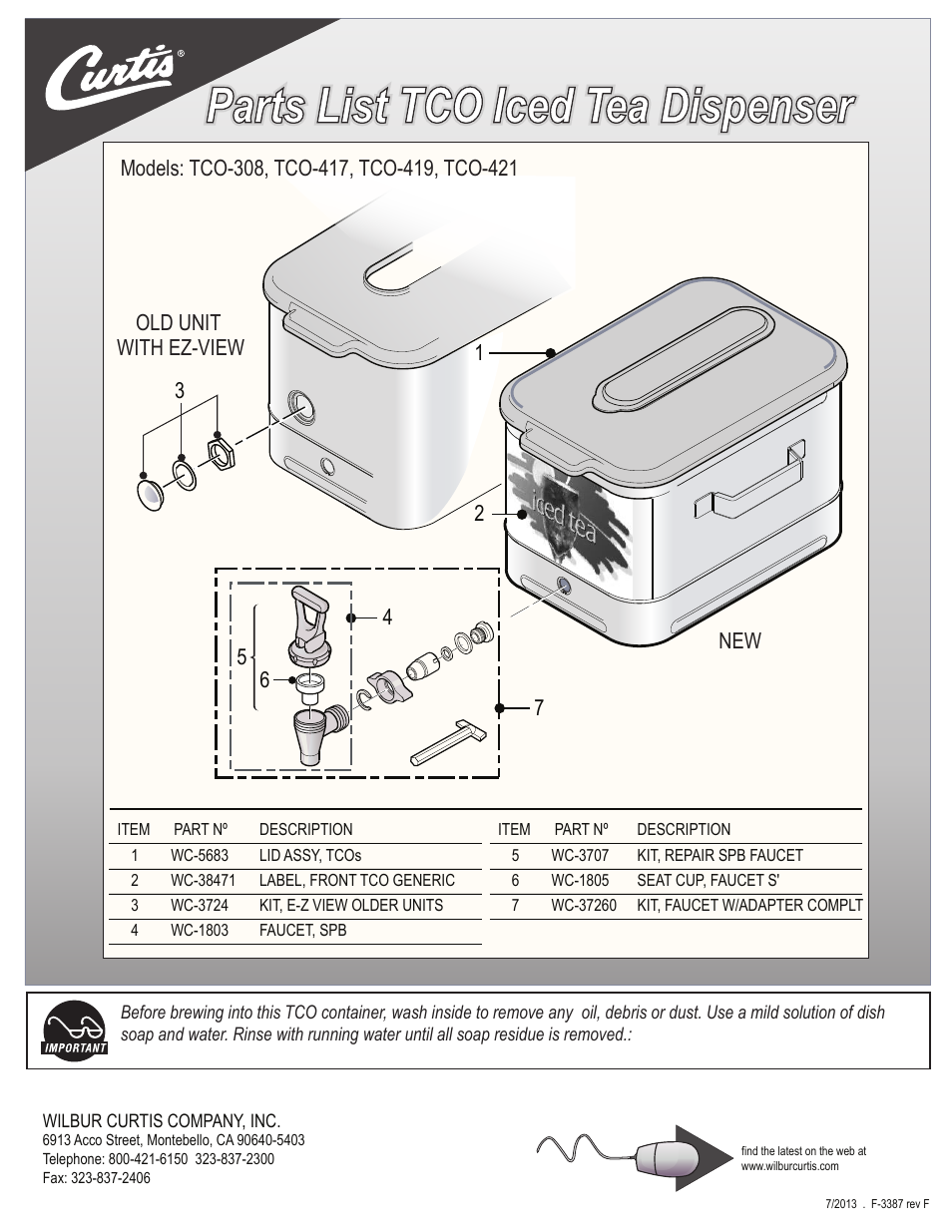 Wilbur Curtis TCO-421 User Manual | 1 page