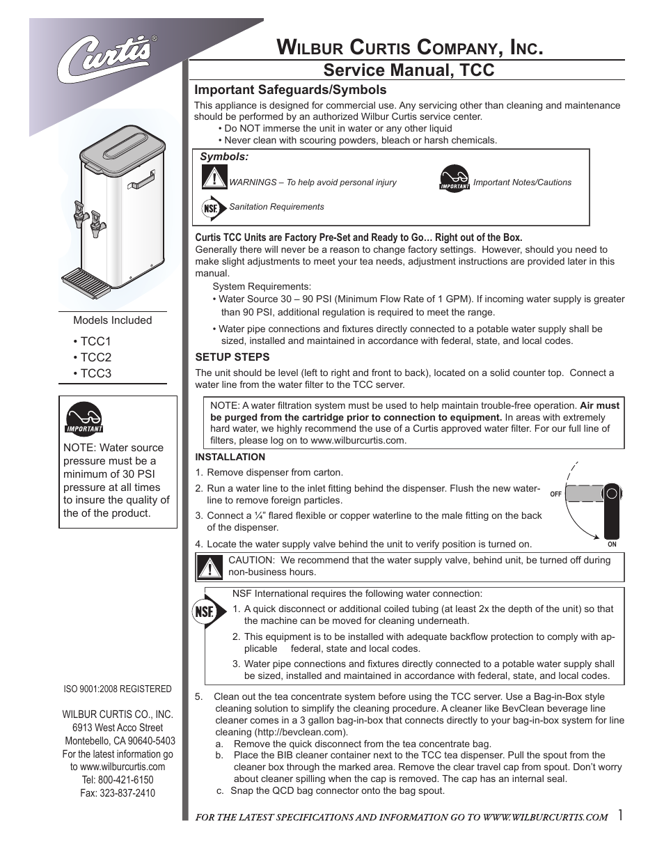 Wilbur Curtis TCC3 User Manual | 12 pages