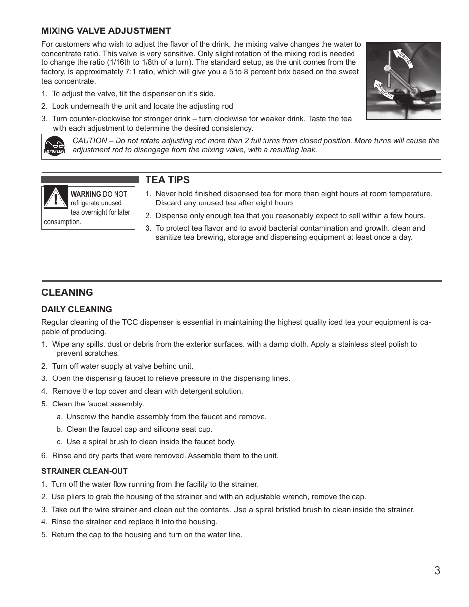 Tea tips, Cleaning | Wilbur Curtis TCC3 User Manual | Page 3 / 12