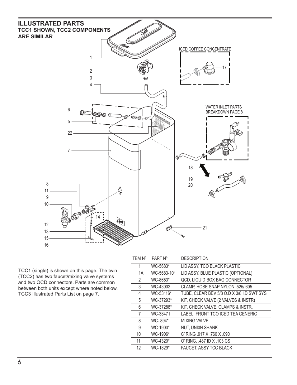 Illustrated parts | Wilbur Curtis TCC3 User Manual | Page 6 / 12