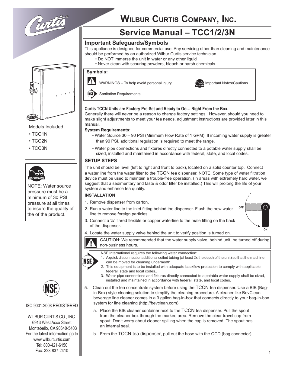 Wilbur Curtis TCC1N User Manual | 8 pages