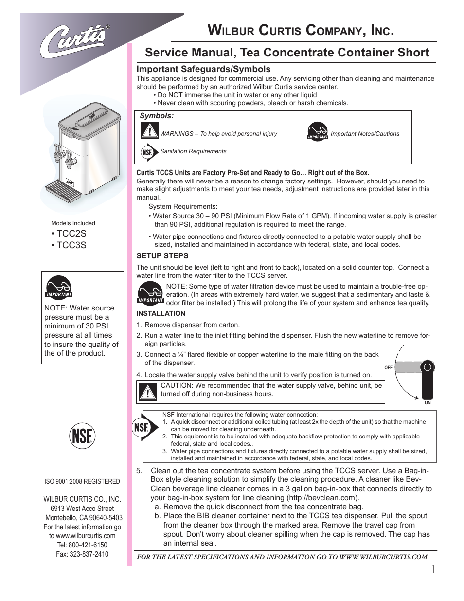 Wilbur Curtis TCC3S User Manual | 12 pages
