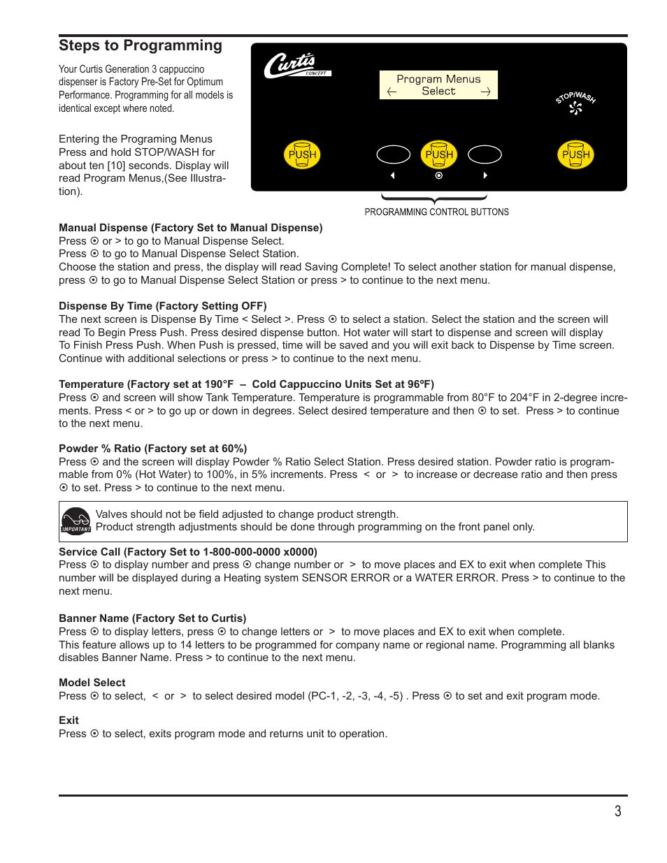 3steps to programming | Wilbur Curtis PCGT5 User Manual | Page 3 / 8