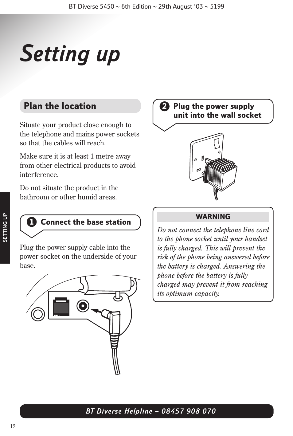 Setting up, Plan the location | BT Diverse 5450 User Manual | Page 14 / 94