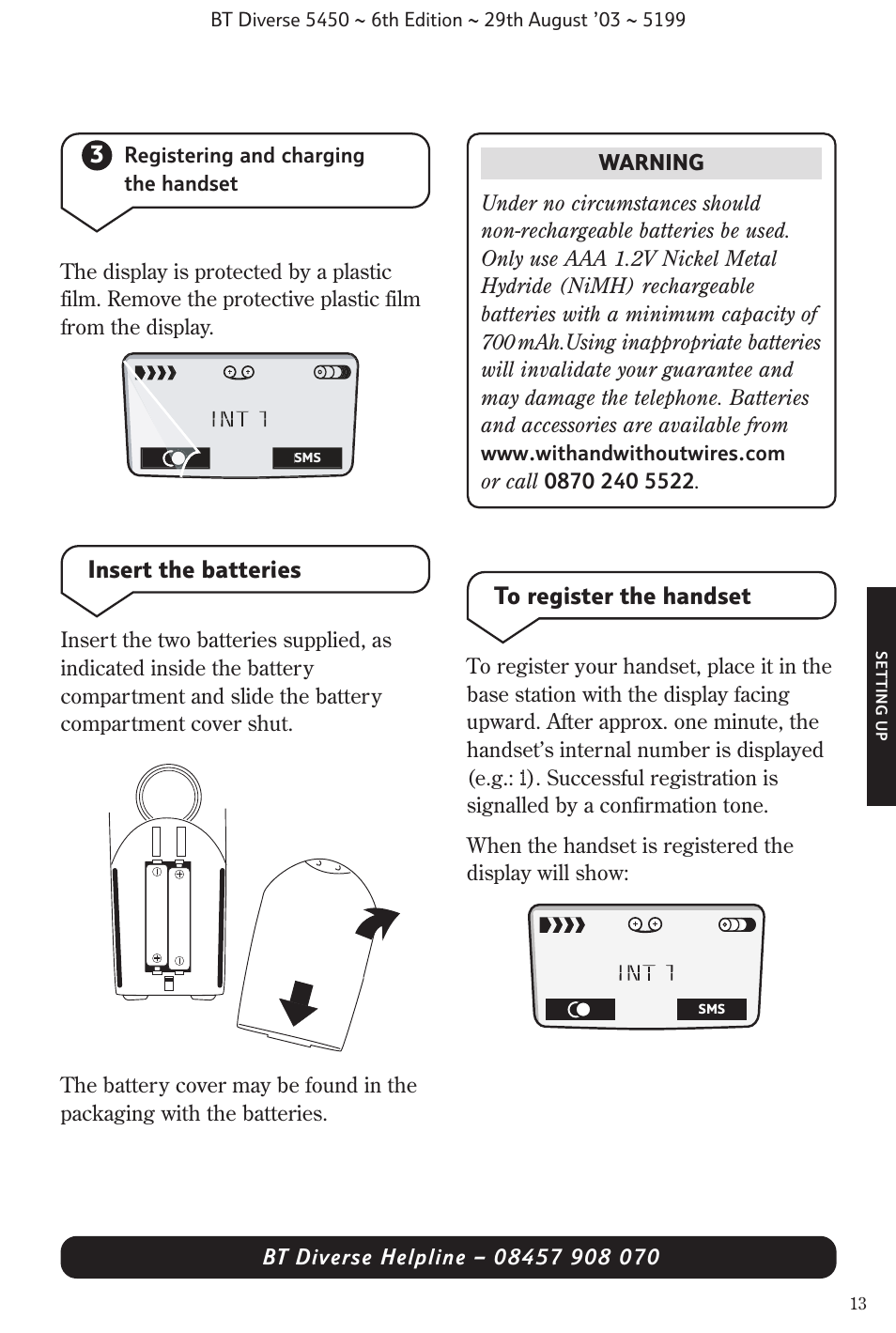 Insert the batteries | BT Diverse 5450 User Manual | Page 15 / 94