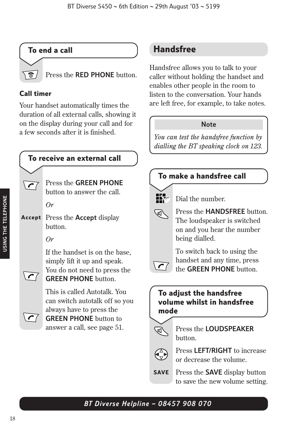 Handsfree | BT Diverse 5450 User Manual | Page 20 / 94