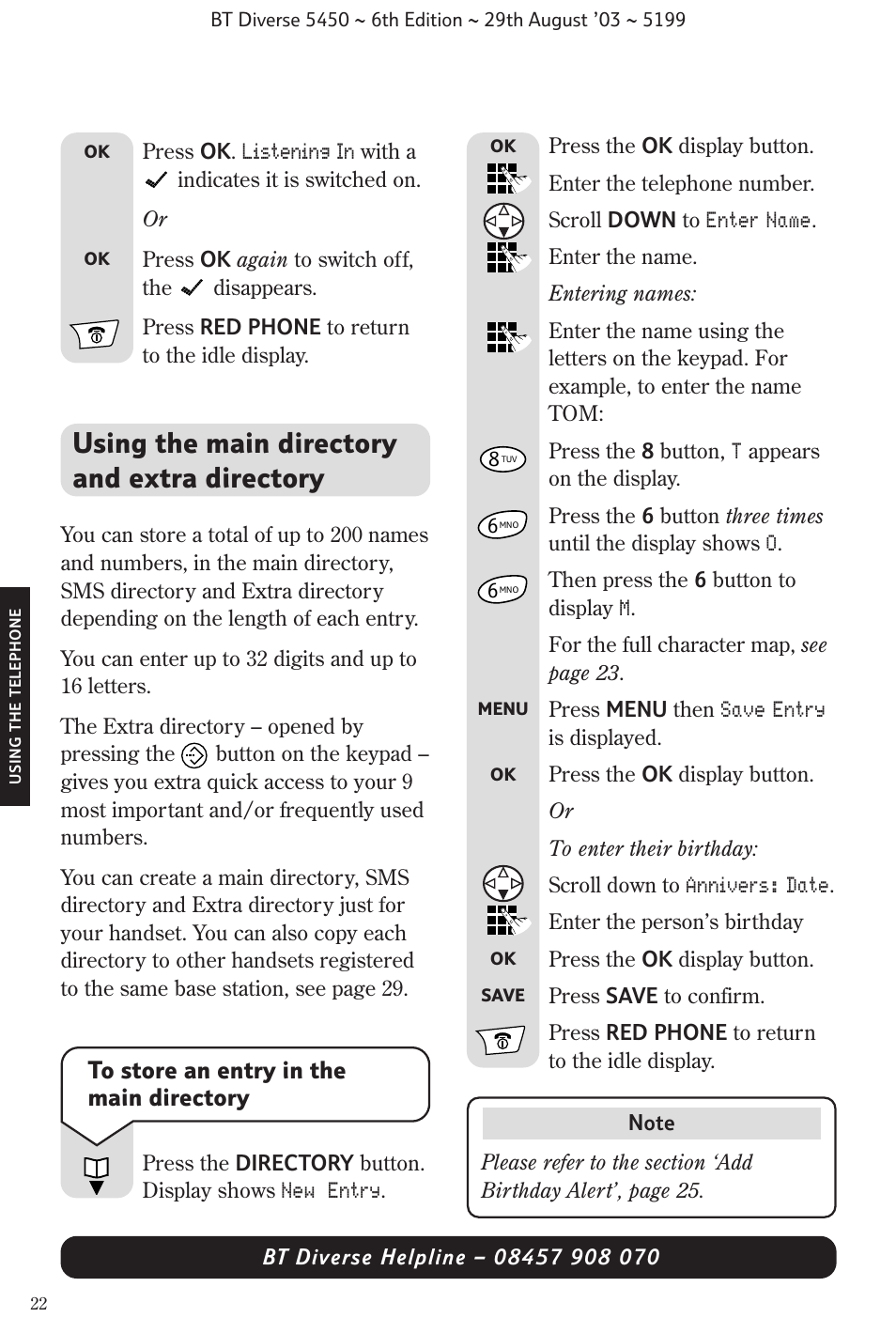 Using the main directory and extra directory | BT Diverse 5450 User Manual | Page 24 / 94