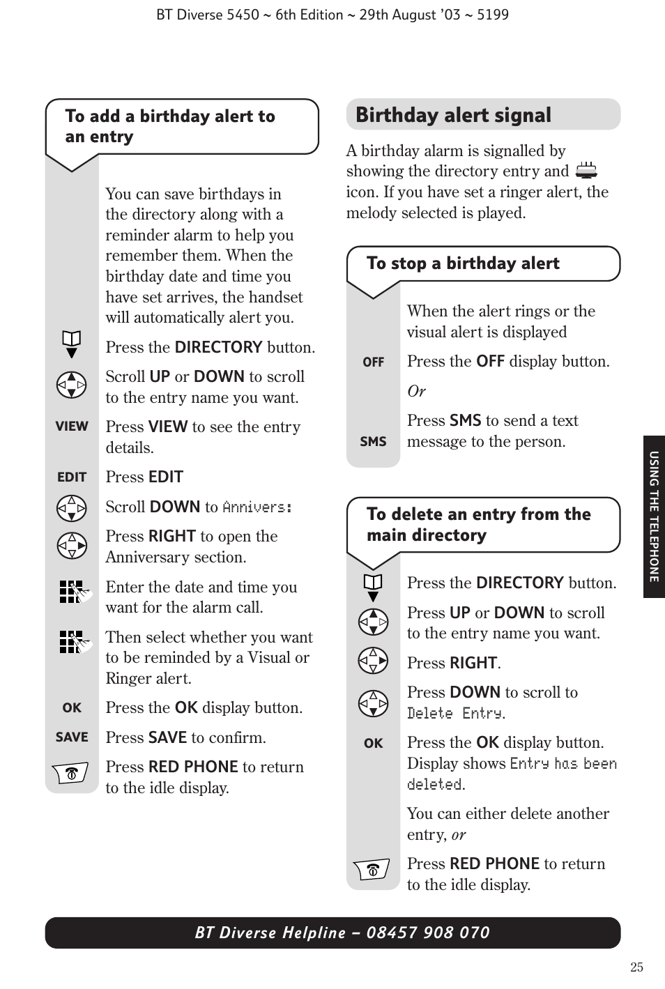 Birthday alert signal | BT Diverse 5450 User Manual | Page 27 / 94