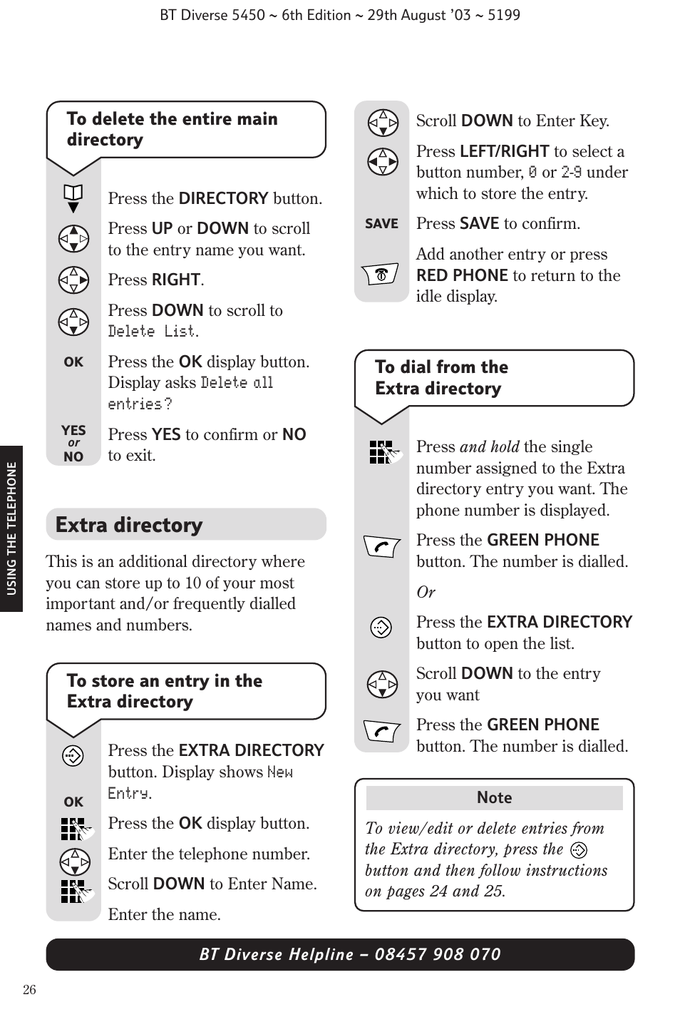 Extra directory | BT Diverse 5450 User Manual | Page 28 / 94