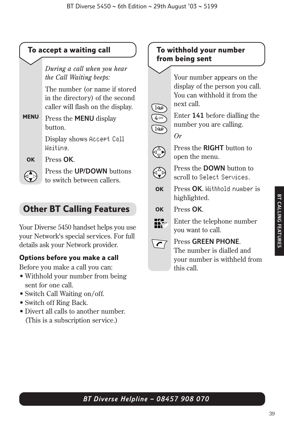 Other bt calling features | BT Diverse 5450 User Manual | Page 41 / 94