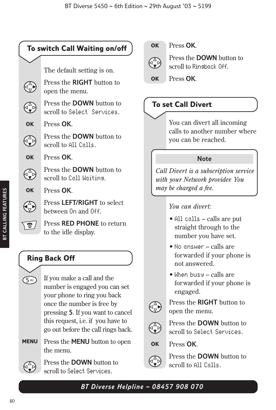 Ring back off | BT Diverse 5450 User Manual | Page 42 / 94