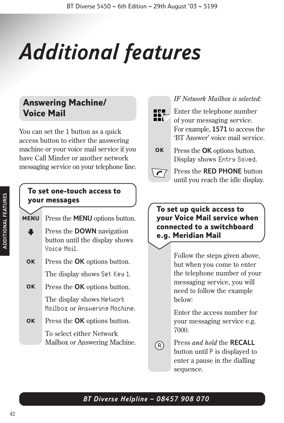 Additional features, Answering machine/ voice mail | BT Diverse 5450 User Manual | Page 44 / 94