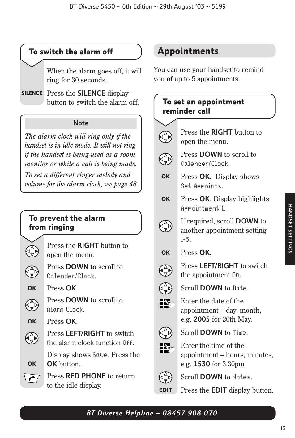 Appointments | BT Diverse 5450 User Manual | Page 47 / 94