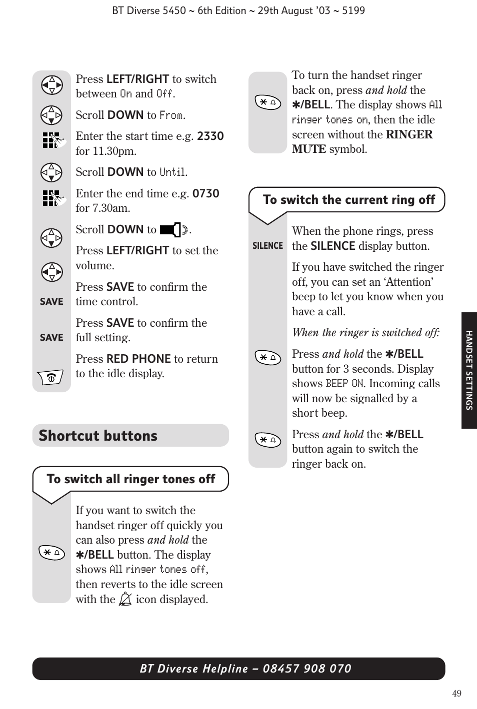 Shortcut buttons | BT Diverse 5450 User Manual | Page 51 / 94