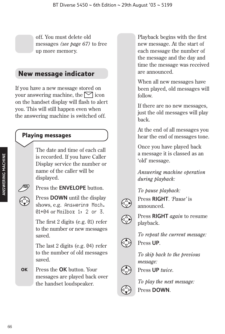 New message indicator | BT Diverse 5450 User Manual | Page 68 / 94