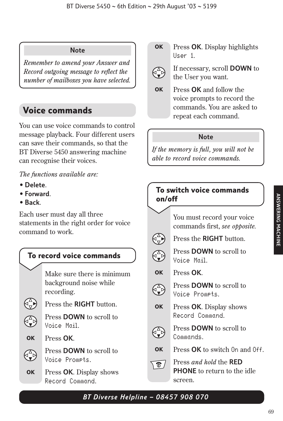 Voice commands | BT Diverse 5450 User Manual | Page 71 / 94