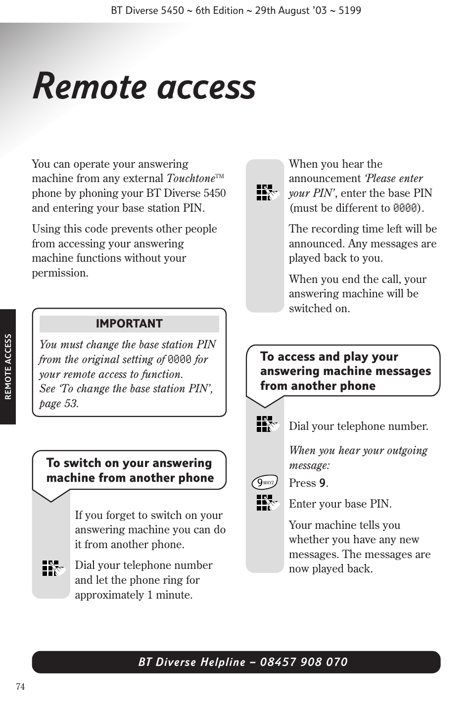 Remote access | BT Diverse 5450 User Manual | Page 76 / 94