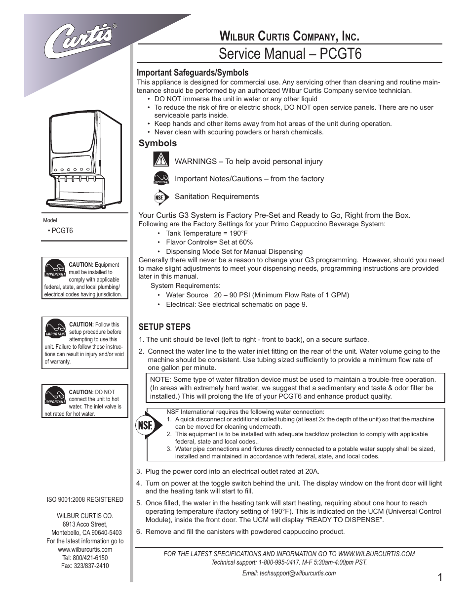 Wilbur Curtis PCGT6 User Manual | 12 pages