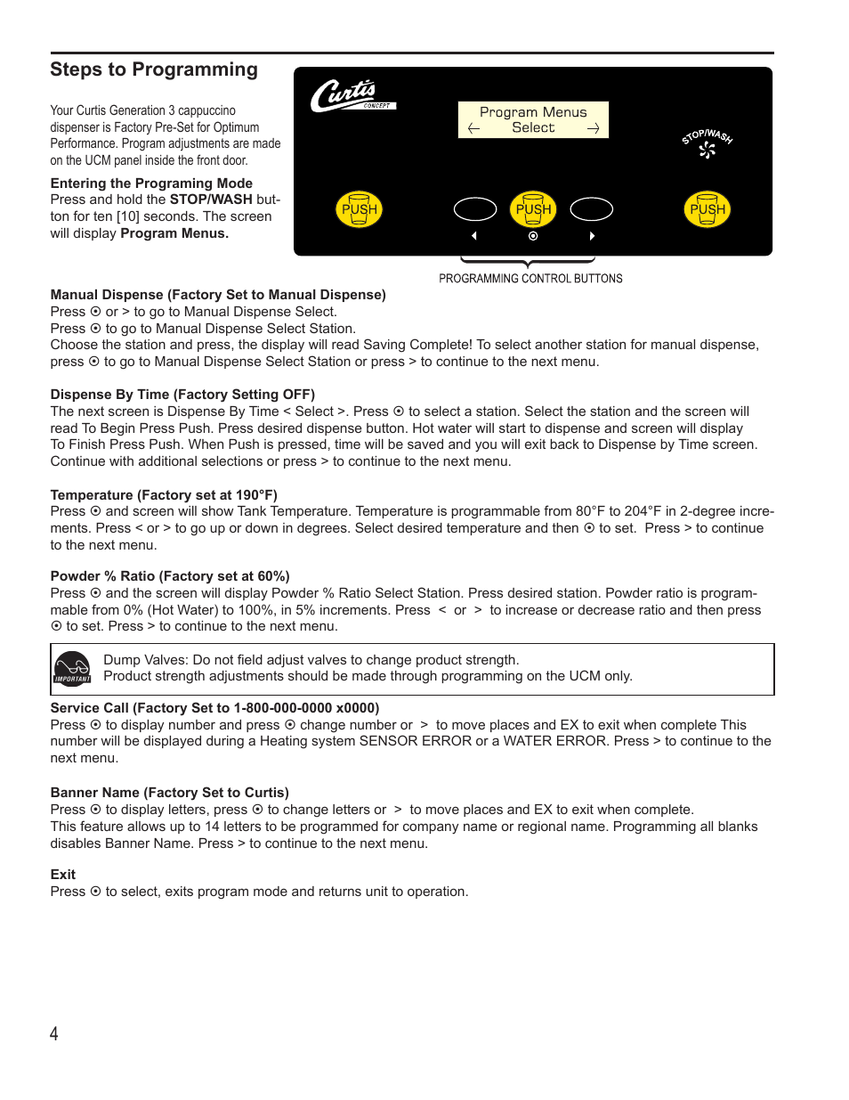 4steps to programming | Wilbur Curtis PCGT6 User Manual | Page 4 / 12