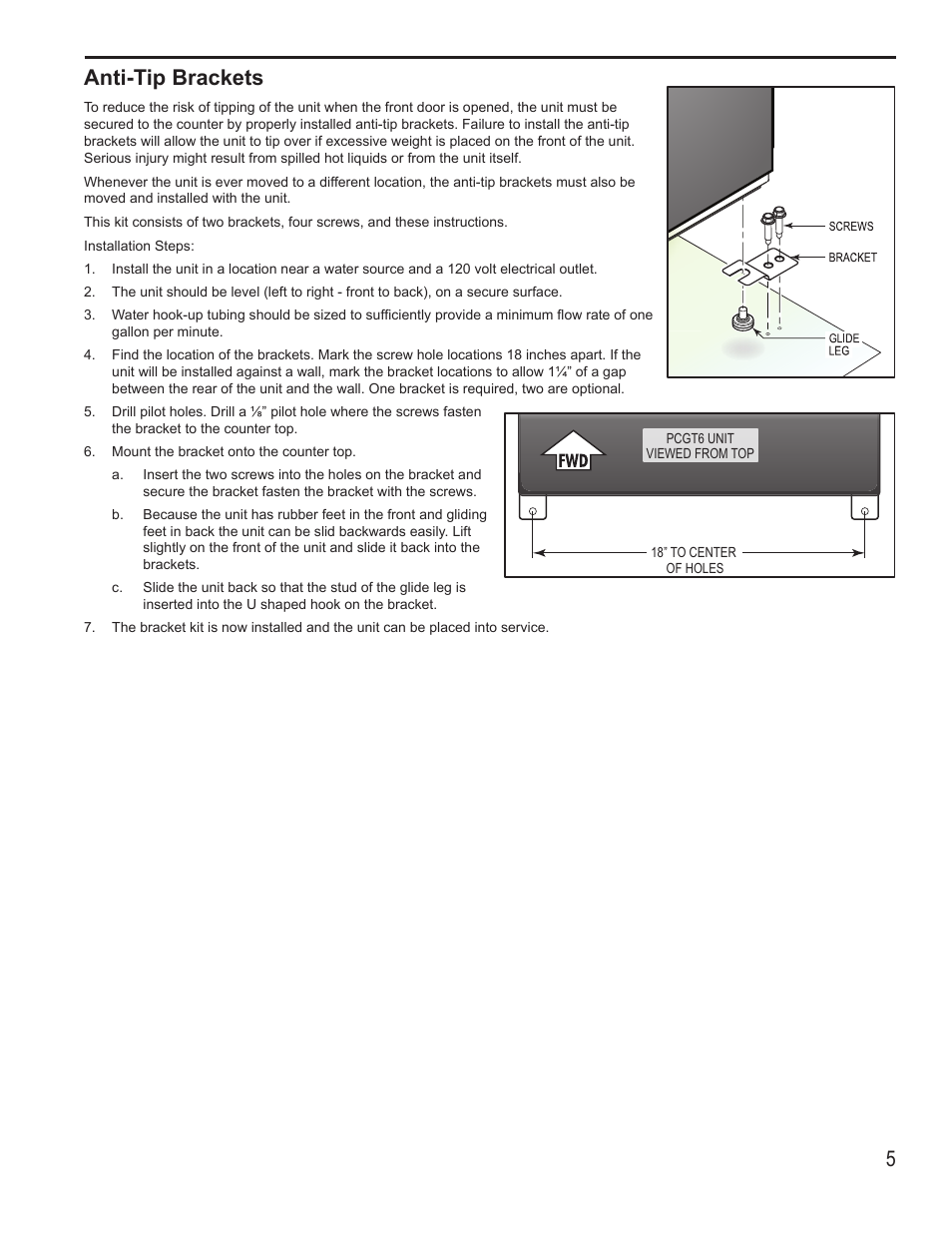 Anti-tip brackets | Wilbur Curtis PCGT6 User Manual | Page 5 / 12