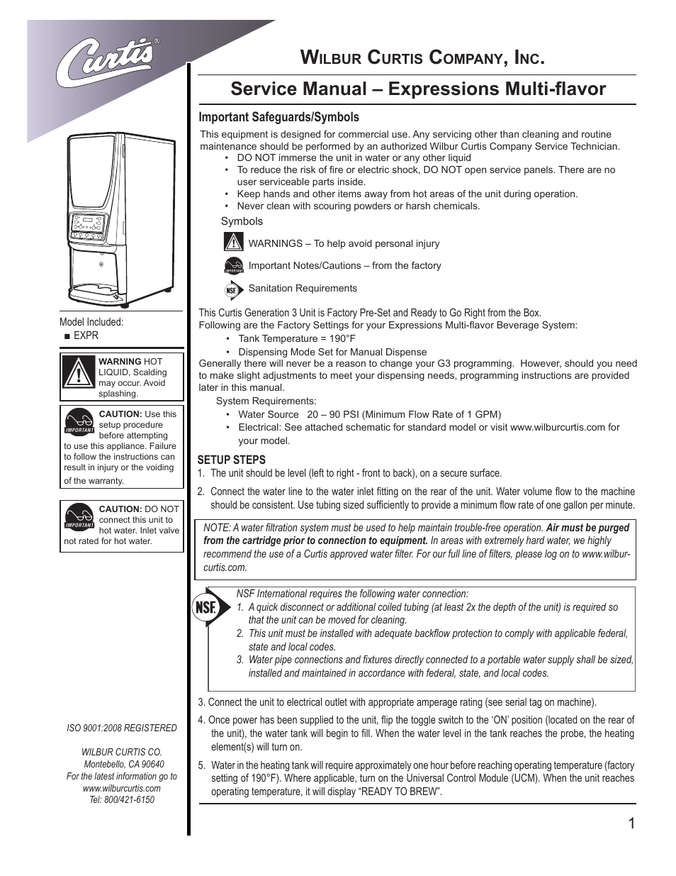 Wilbur Curtis EXPR User Manual | 10 pages