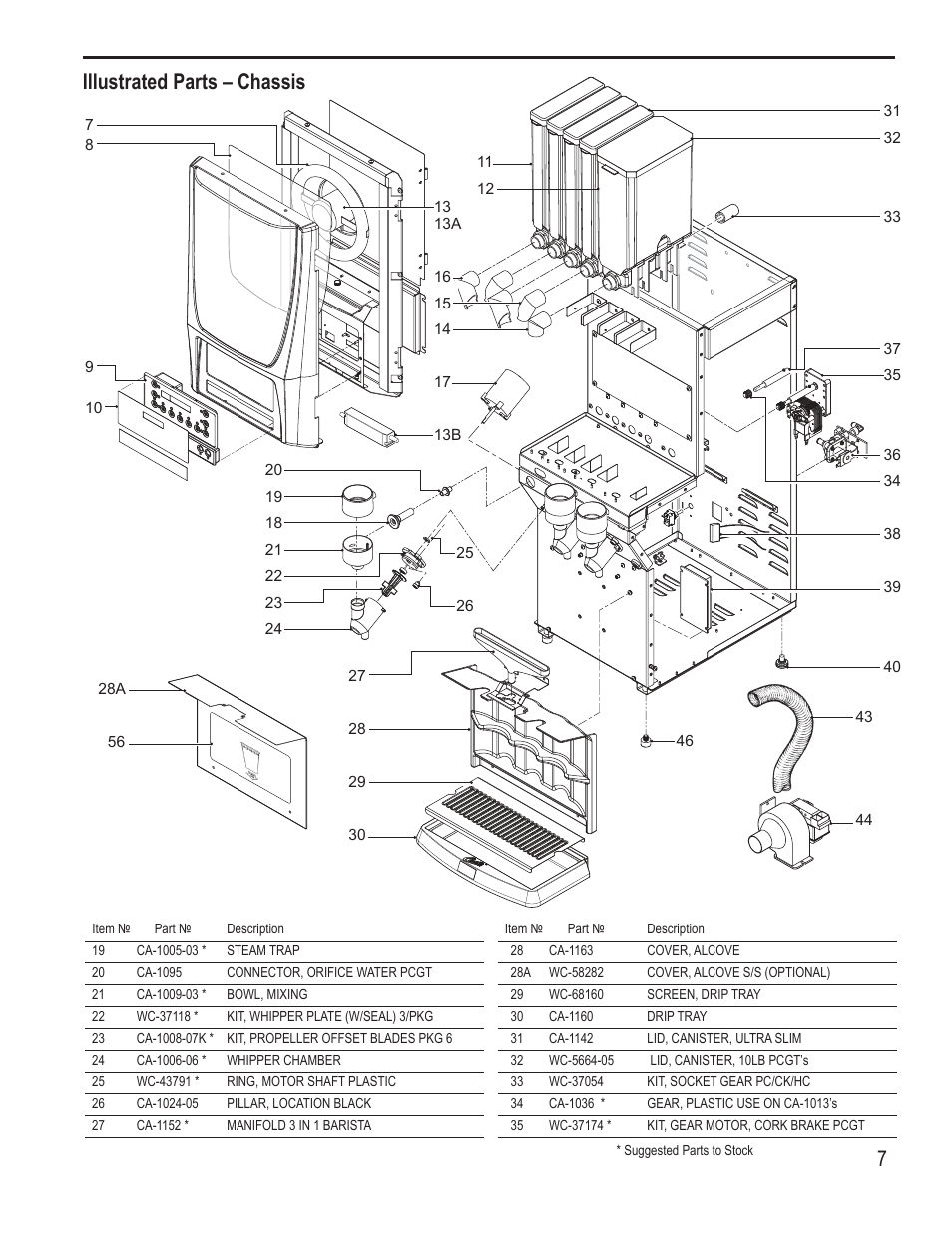 Illustrated parts – chassis | Wilbur Curtis EXPR User Manual | Page 7 / 10