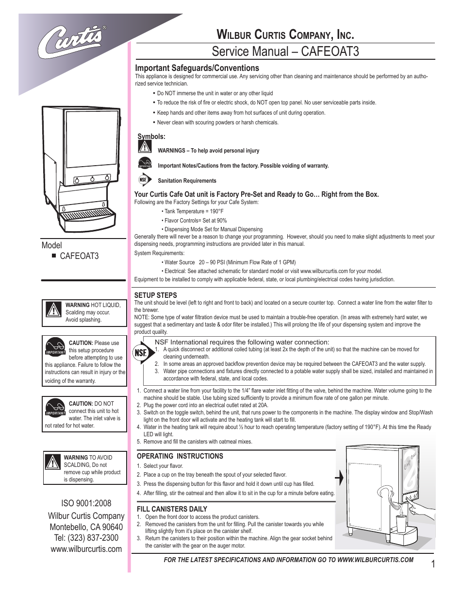 Wilbur Curtis CAFEOAT3 User Manual | 8 pages