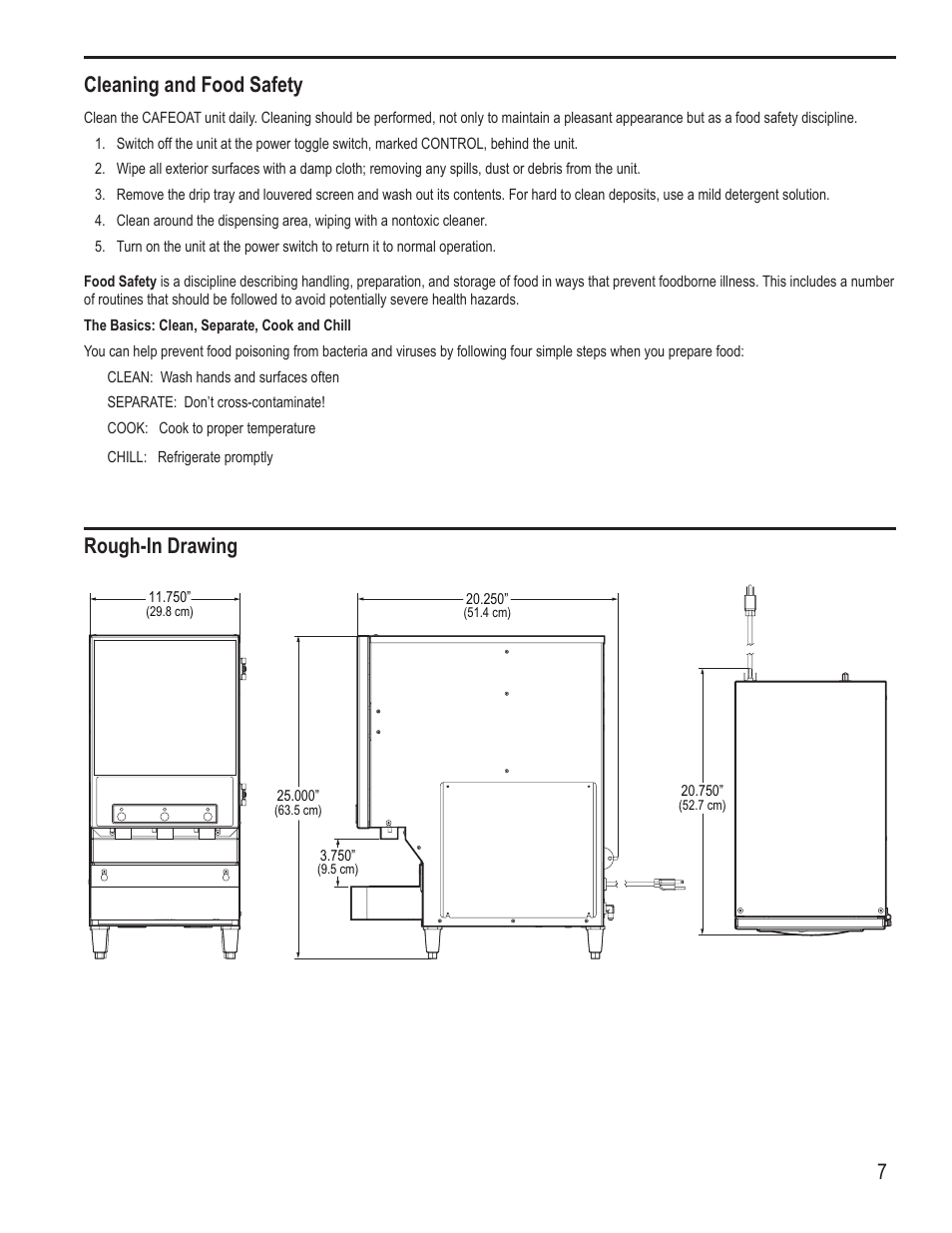 7cleaning and food safety, Rough-in drawing | Wilbur Curtis CAFEOAT3 User Manual | Page 7 / 8