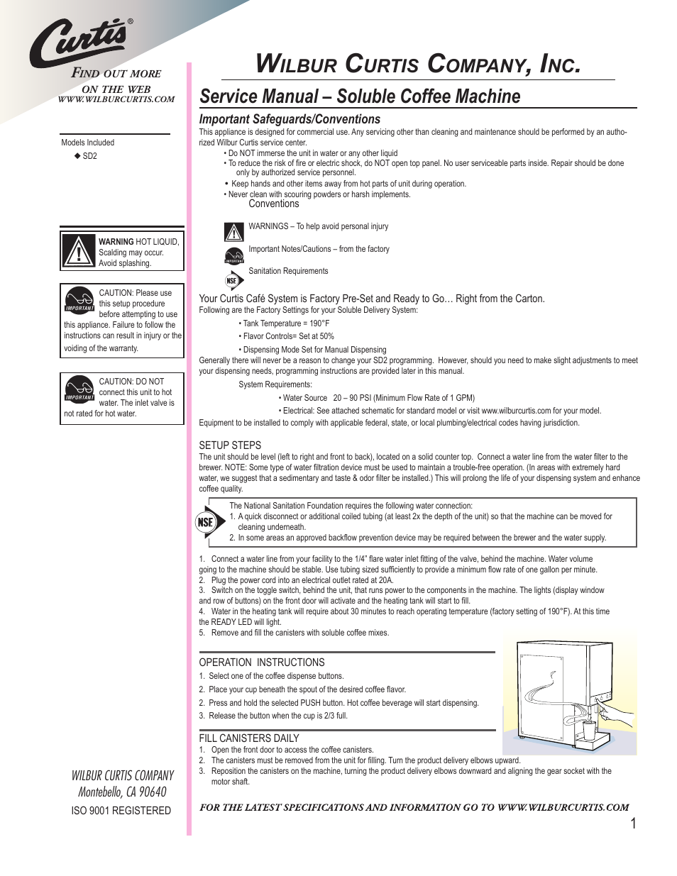 Wilbur Curtis SD2 User Manual | 8 pages