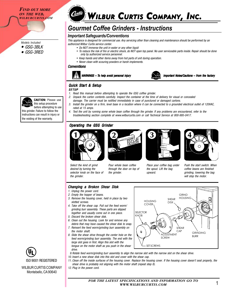 Wilbur Curtis GSG-3RED User Manual | 4 pages