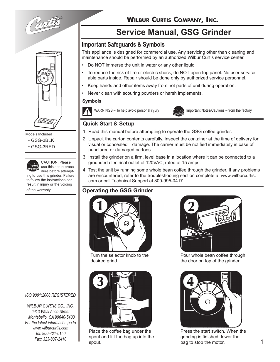 Wilbur Curtis GSG-3RED User Manual | 6 pages