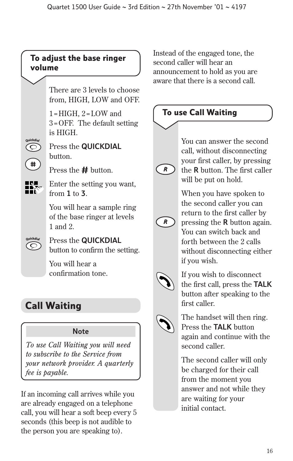 Call waiting | BT 1500 User Manual | Page 19 / 51