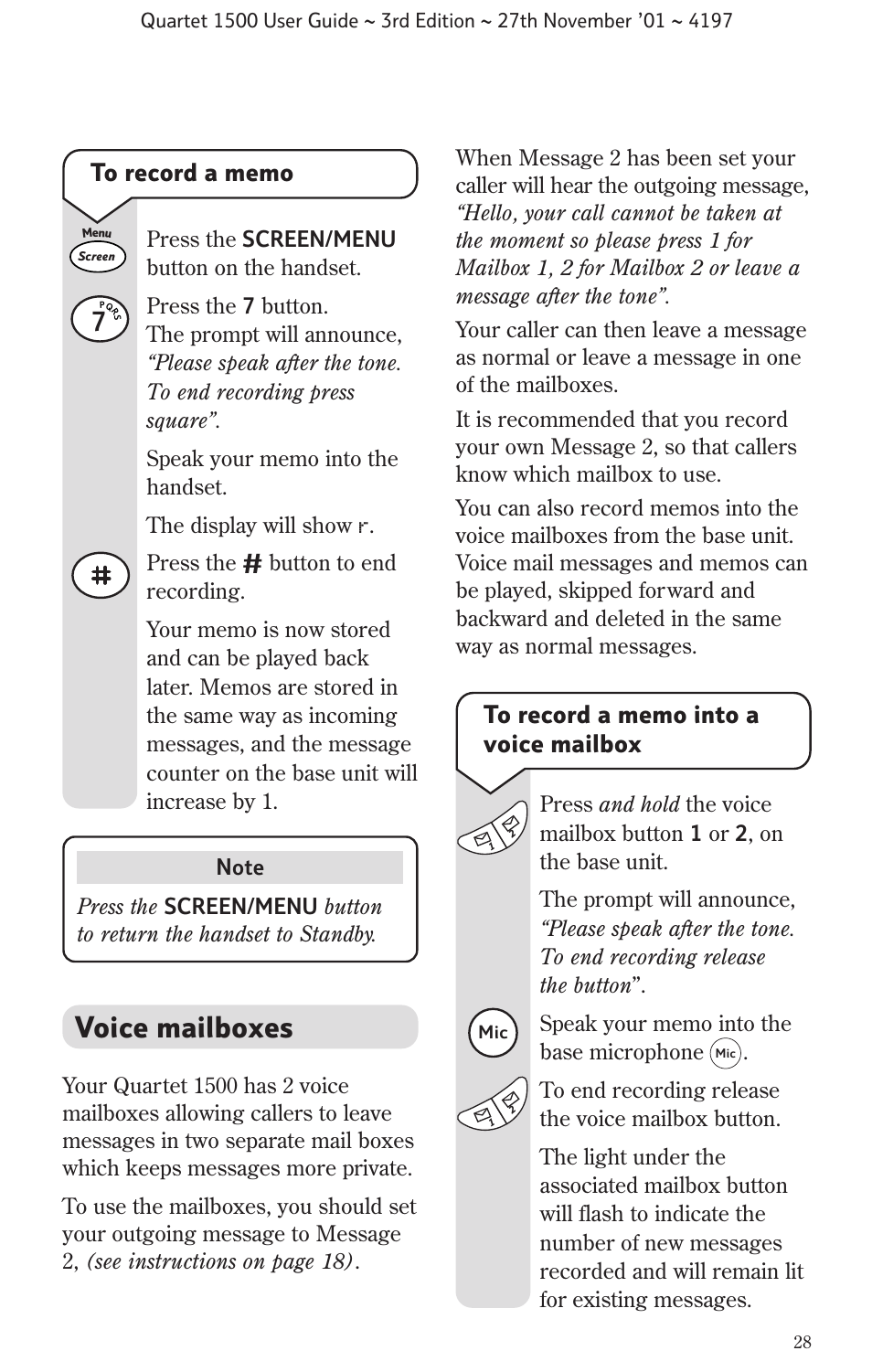 Voice mailboxes | BT 1500 User Manual | Page 31 / 51