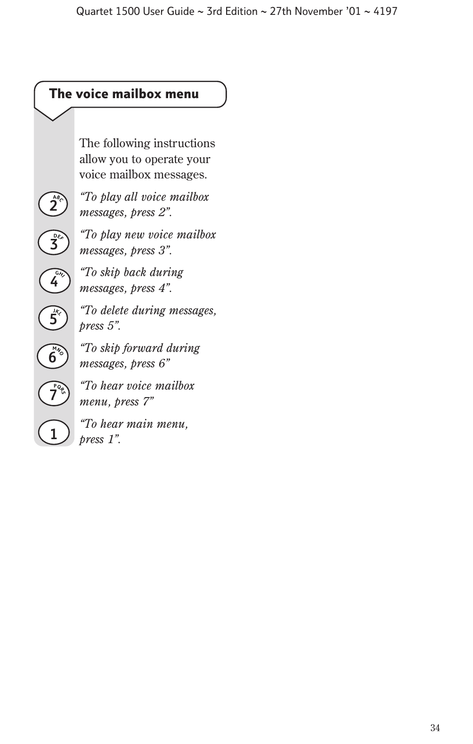 The voice mailbox menu | BT 1500 User Manual | Page 37 / 51
