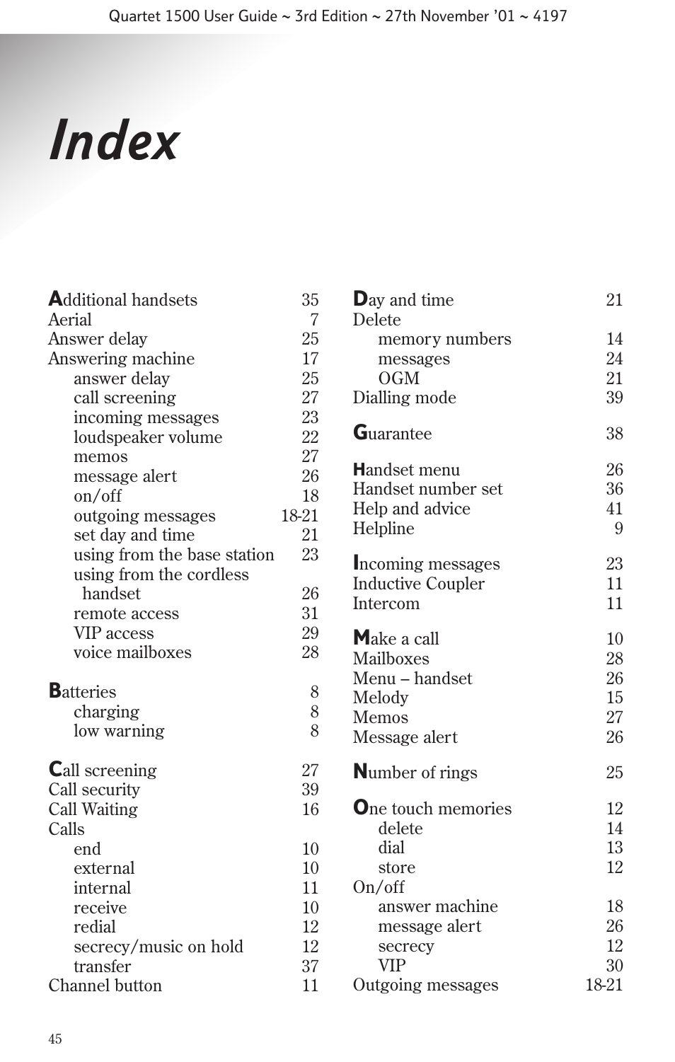 Index | BT 1500 User Manual | Page 48 / 51