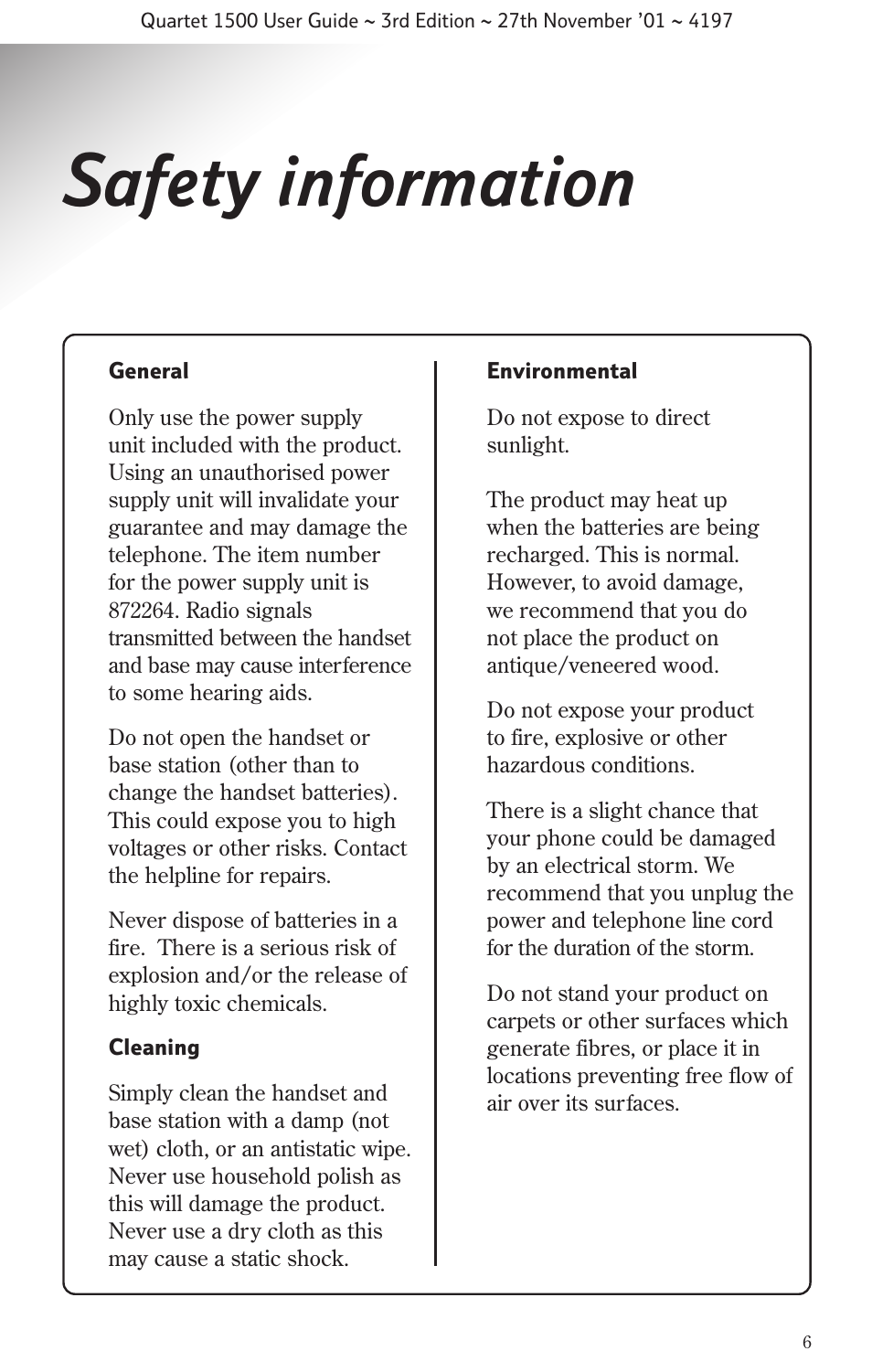 Safety information | BT 1500 User Manual | Page 9 / 51